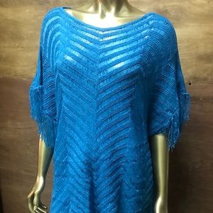 Chevron Knit/Crochets Fringe Poncho